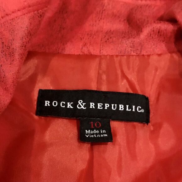 Rock & Republic Biker Moto Jacket 10 Red Lightweight Zipper Pockets - Picture 7 of 12